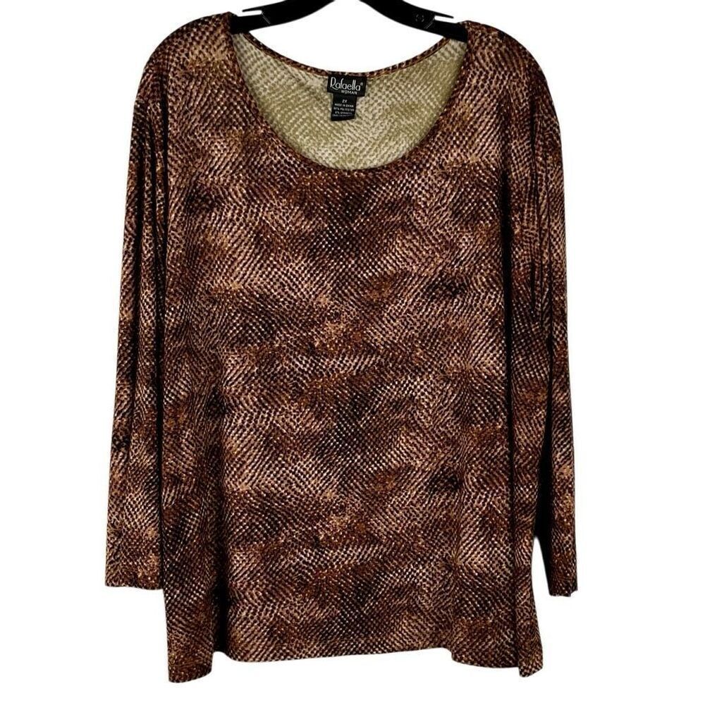Rafaella Women Brown Snake Skin Blouse 2X